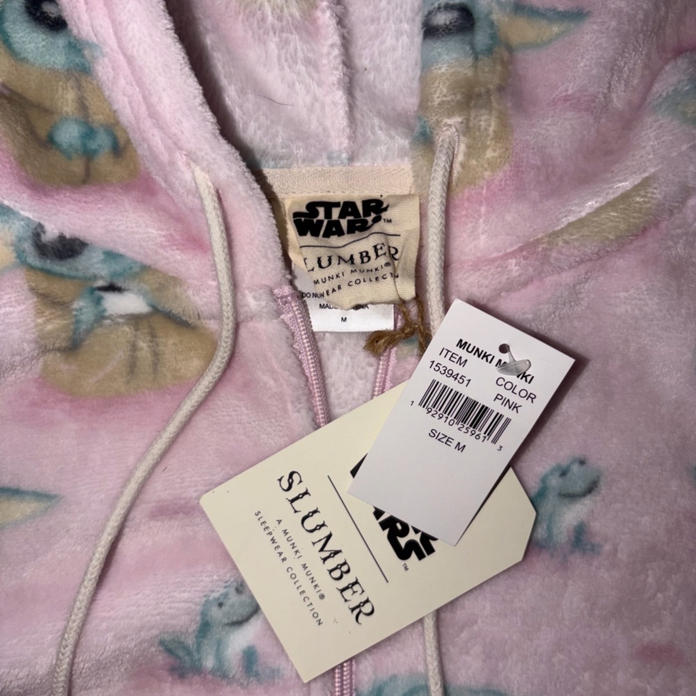 Munki munki hooded baby yoda star wars soft zip fleece 1 pc adult pajamas m new - Picture 3 of 3